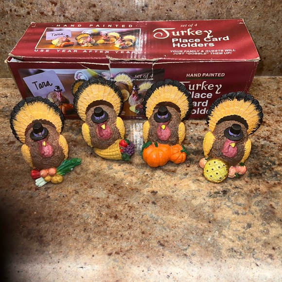 Accents Vintage Turkey Place Card Holders Hand Painted Set Of 4 In
